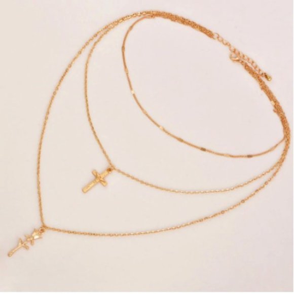 Beautiful Cross Rose 3 Strand Gold Necklace - Picture 2 of 2